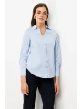 Ekol Kadın Düğmeli Mavi Poplin Gömlek 03006
