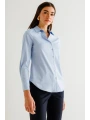 Ekol Kadın Düğmeli Mavi Poplin Gömlek 03006