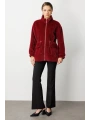 Ekol Kadın Fermuarlı Bordo Peluş Manto 06103