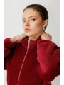 Ekol Kadın Fermuarlı Bordo Peluş Manto 06103