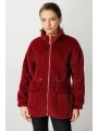 Ekol Kadın Fermuarlı Bordo Peluş Manto 06103