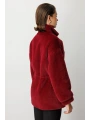 Ekol Kadın Fermuarlı Bordo Peluş Manto 06103