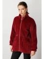 Ekol Kadın Fermuarlı Bordo Peluş Manto 06103