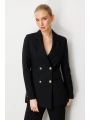 Ekol Kadın Gold Düğmeli Siyah Ceket 05025