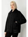 Ekol Kadın İçi Peluşlu Siyah Güderi Mont 08003