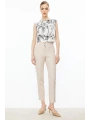 Ekol Kadın İki Düğmeli Yan Bel Lastikli Bej Pantolon 02086