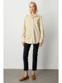 Ekol Kadın İnce Fitilli Ekru Kadife Bluz 03045