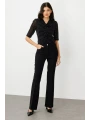 Ekol Kadın İspanyol Paça Siyah Kumaş Pantolon 02144