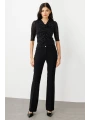 Ekol Kadın İspanyol Paça Siyah Kumaş Pantolon 02144