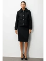 Ekol Kadın Kapak Cepli Siyah Manto 06089