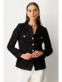 Ekol Kadın Kapak Cepli Siyah Tüvit Ceket 05043