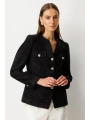 Ekol Kadın Kapak Cepli Siyah Tüvit Ceket 05043