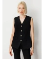 Ekol Kadın Kapak Cepli V Yaka Siyah Yelek 05037