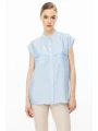 Ekol Kadın Kolsuz Ön Düğmeli Mavi Bluz 03022