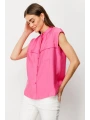 Ekol Kadın Kolsuz Ön Düğmeli Pembe Bluz 03022