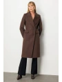 Ekol Kadın Kruvaze Yaka Kapak Cepli Kahverengi Kaban 06960