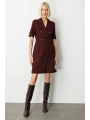 Ekol Kadın Kruvaze Yaka Süs Düğmeli Bordo Elbise 04017