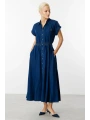 Ekol Kadın Maxi Boy İndigo Elbise 05030