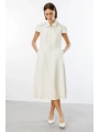 Ekol Kadın Önden Cepli Ekru Elbise 05038