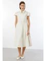 Ekol Kadın Önden Cepli Ekru Elbise 05038
