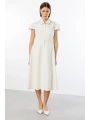 Ekol Kadın Önden Cepli Ekru Elbise 05038