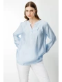 Ekol Kadın Önü Düğmeli Hakim Yaka Mavi Bluz 03518