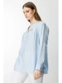 Ekol Kadın Önü Düğmeli Hakim Yaka Mavi Bluz 03518