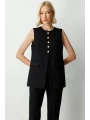 Ekol Kadın Önü Düğmeli Kapak Cepli Siyah Yelek 05007