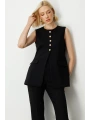 Ekol Kadın Önü Düğmeli Kapak Cepli Siyah Yelek 05007