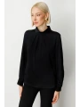 Ekol Kadın Önü Pileli Dantel Detaylı Siyah Bluz 03059