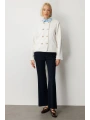 Ekol Kadın Peluş Kumaşlı Düğmeli Ekru Ceket 05103