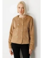 Ekol Kadın Peluş Kumaşlı Düğmeli Vizon Ceket 05103