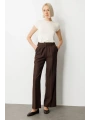 Ekol Kadın Pile Detaylı Bol Paça Kahverengi Pantolon 05059