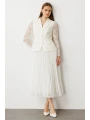 Ekol Kadın Pile Etek Ceket Model Ekru Elbise 05034