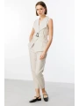 Ekol Kadın Pileli Yüksel Bel Çizgili Bej Pantolon 04052
