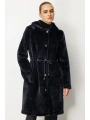 Ekol Kadın Siyah Kürklü Manto 06077