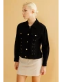 Ekol Kadın Süs Kapak Cepli Düğmeli Siyah Ceket 06016