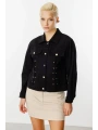 Ekol Kadın Süs Kapak Cepli Düğmeli Siyah Ceket 06016
