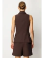 Ekol Kadın V Yaka Düğmeli Kahverengi Yelek 05009