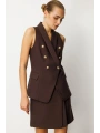 Ekol Kadın V Yaka Düğmeli Kahverengi Yelek 05009