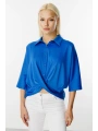 Ekol Kadın V Yaka Önden Bağlı Saks Mavisi Bluz 03040