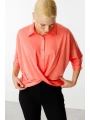 Ekol Kadın V Yaka Önden Bağlı Somon Bluz 03040