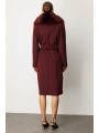 Ekol Kadın Yakası Kürklü Beli Bağlamalı Bordo Manto 06071