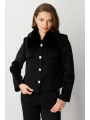 Ekol Kadın Yakası Kürklü Siyah Manto 06121