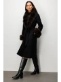 Ekol Kadın Yakası Ve Kolları Kürk Siyah Manto 06023