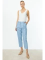 Ekol Kadın Yandan Cepli Pileli Mavi Pantolon 04132