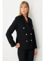 Ekol Kapak Cepli Siyah Kadın Ceket 05153