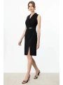 Ekol Kemerli Kruvaze Yaka Siyah Kadın Elbise 05464