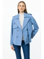 Ekol Kısa Boy Kadın Mavi Trençkot 07006