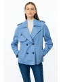 Ekol Kısa Boy Kadın Mavi Trençkot 07006
